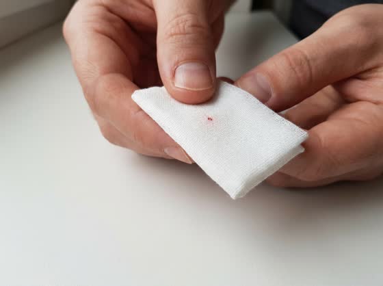 Blot the first drop β The first drop goes on the gauze and gets thrown away.